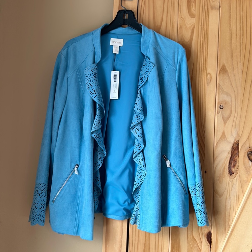 Chicos NWT faux suede drape jacket/ blazer.